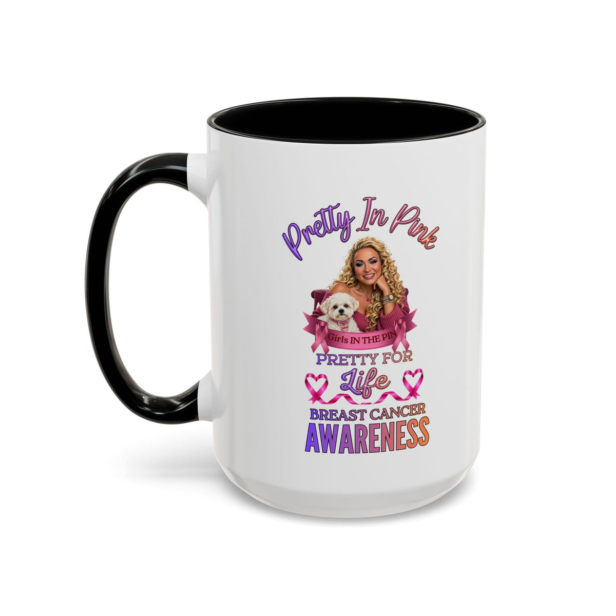 Breast Cancer Awareness Accent Coffee Mug — "Pretty in Pink" Supportive Gift, Pink Is For Girls, Breast Cancer Awareness Gifts, Gifts For Those Who Fight Breast Cancer, In The Pink, Gift For Friend With Breast Cancer,Coffee Mug For Mom