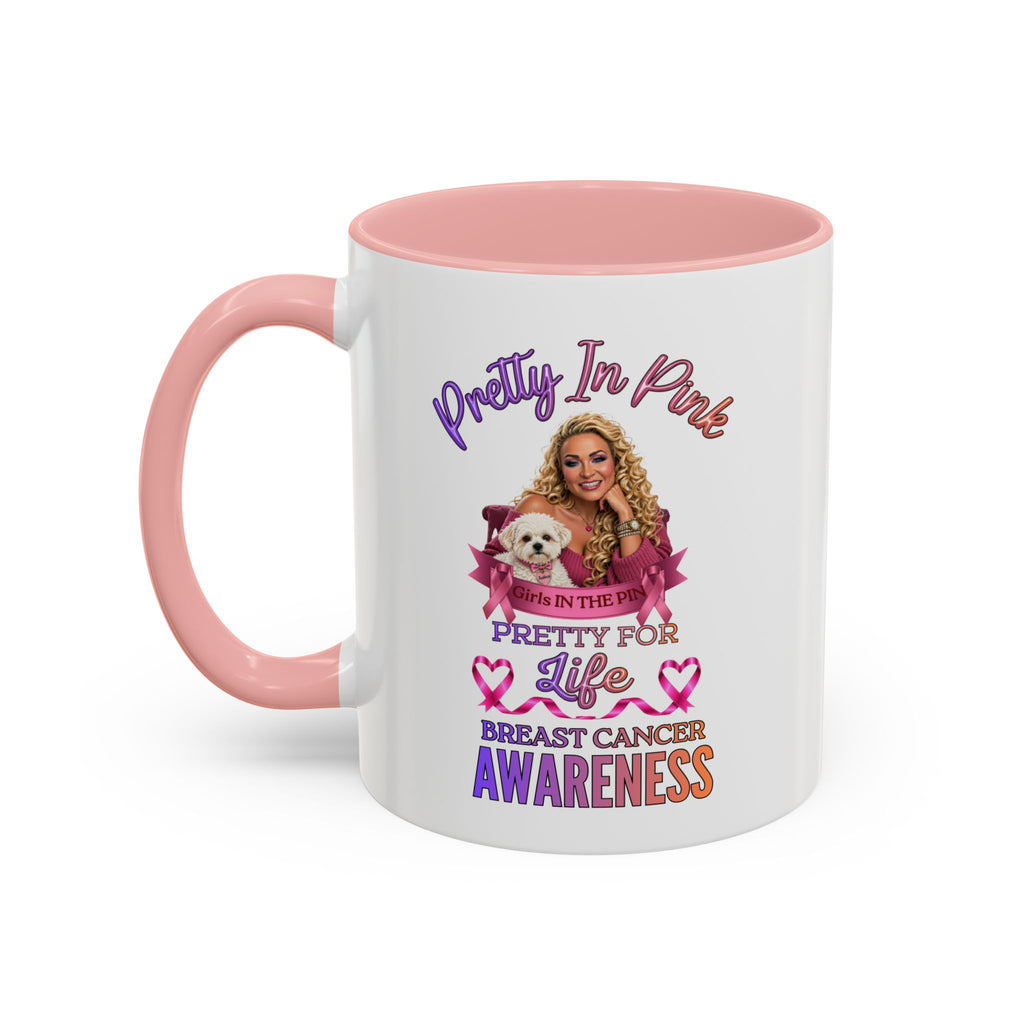 Breast Cancer Awareness Accent Coffee Mug — "Pretty in Pink" Supportive Gift, Pink Is For Girls, Breast Cancer Awareness Gifts, Gifts For Those Who Fight Breast Cancer, In The Pink, Gift For Friend With Breast Cancer,Coffee Mug For Mom