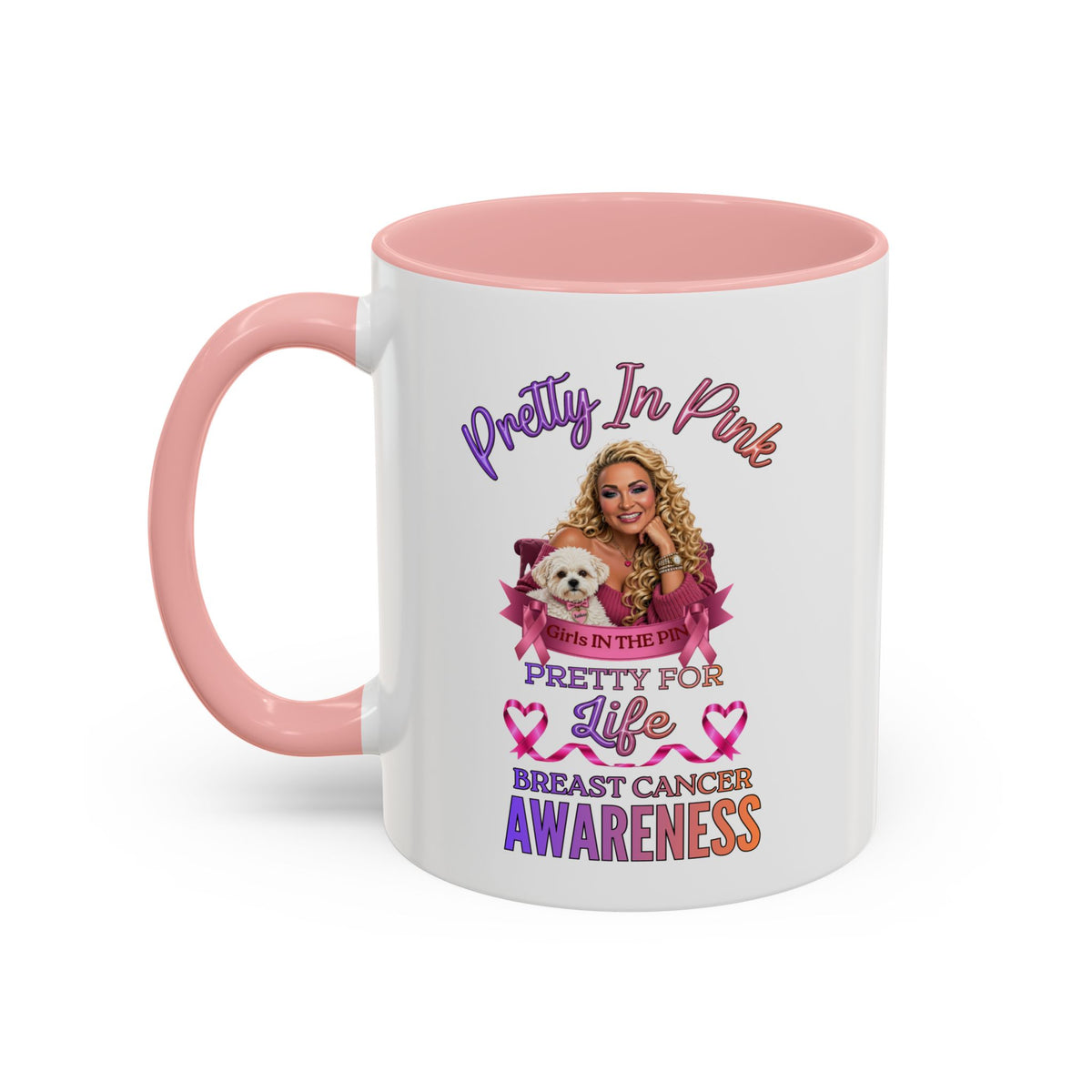 Breast Cancer Awareness Accent Coffee Mug — "Pretty in Pink" Supportive Gift, Pink Is For Girls, Breast Cancer Awareness Gifts, Gifts For Those Who Fight Breast Cancer, In The Pink, Gift For Friend With Breast Cancer,Coffee Mug For Mom