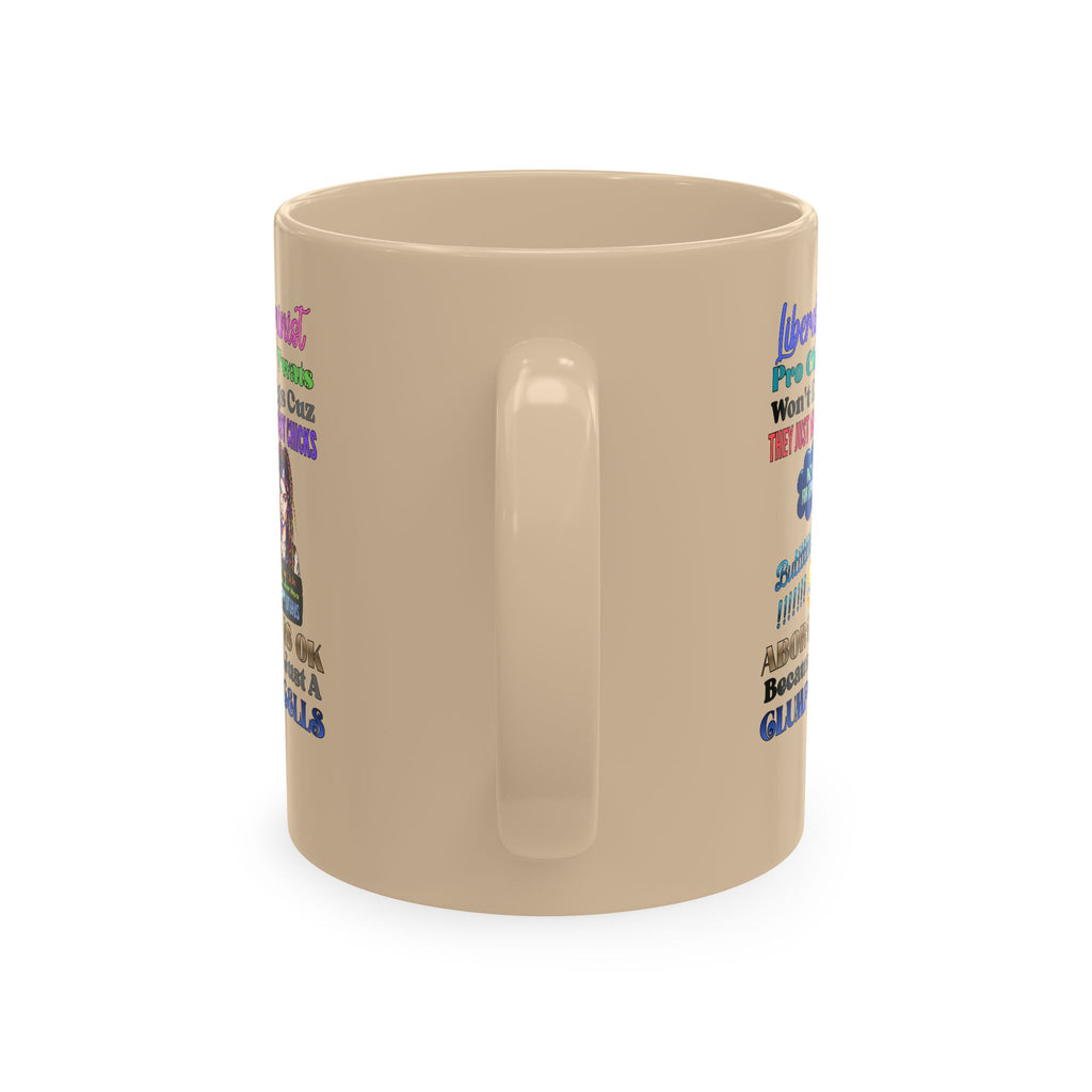 Political Humor Ceramic Mug — Colorful 'Liberal Feminist' Satire Coffee Cup