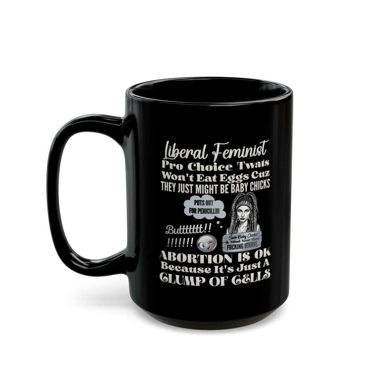 Feminist Satire Black Coffee Mug — 'Abortion Is OK' Parody Design (11oz/15oz)