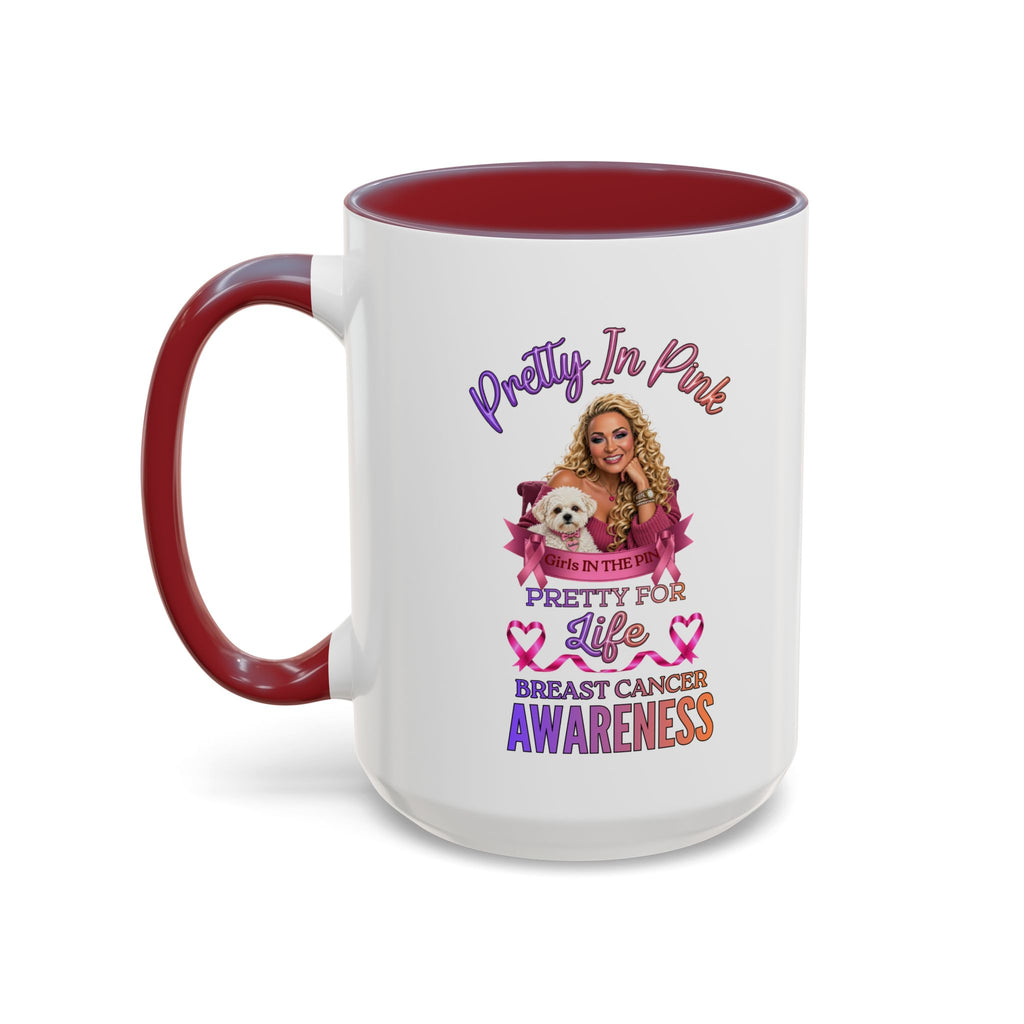Breast Cancer Awareness Accent Coffee Mug — "Pretty in Pink" Supportive Gift, Pink Is For Girls, Breast Cancer Awareness Gifts, Gifts For Those Who Fight Breast Cancer, In The Pink, Gift For Friend With Breast Cancer,Coffee Mug For Mom