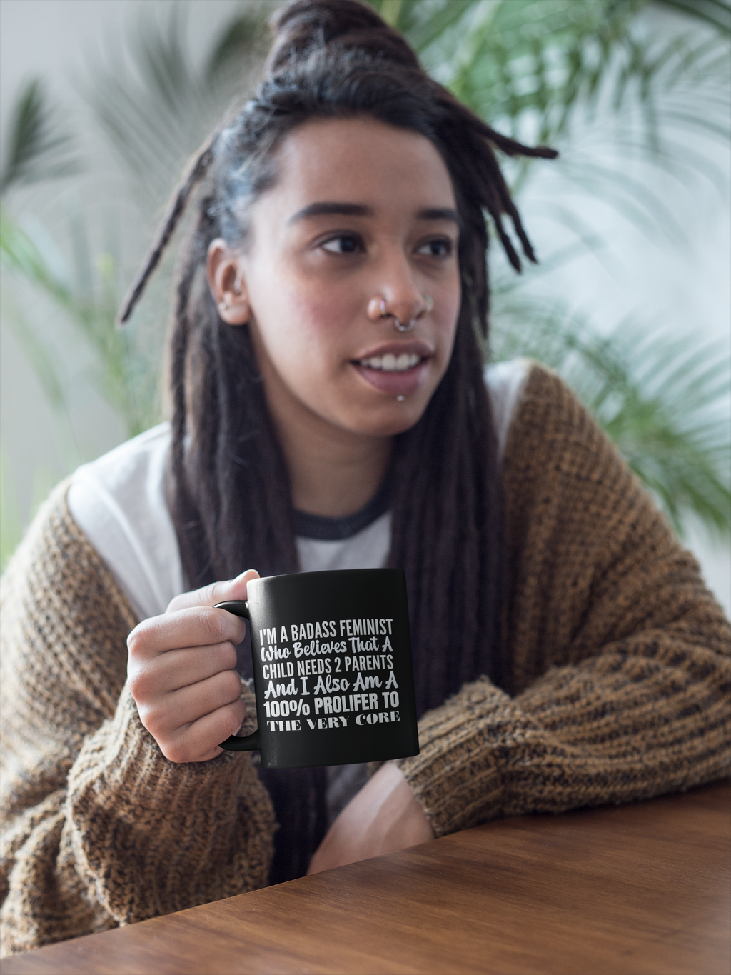 Badass Feminist Mug — "I’m a Badass Feminist Who Believes That a Child Needs 2 Parents" Black Coffee Mug