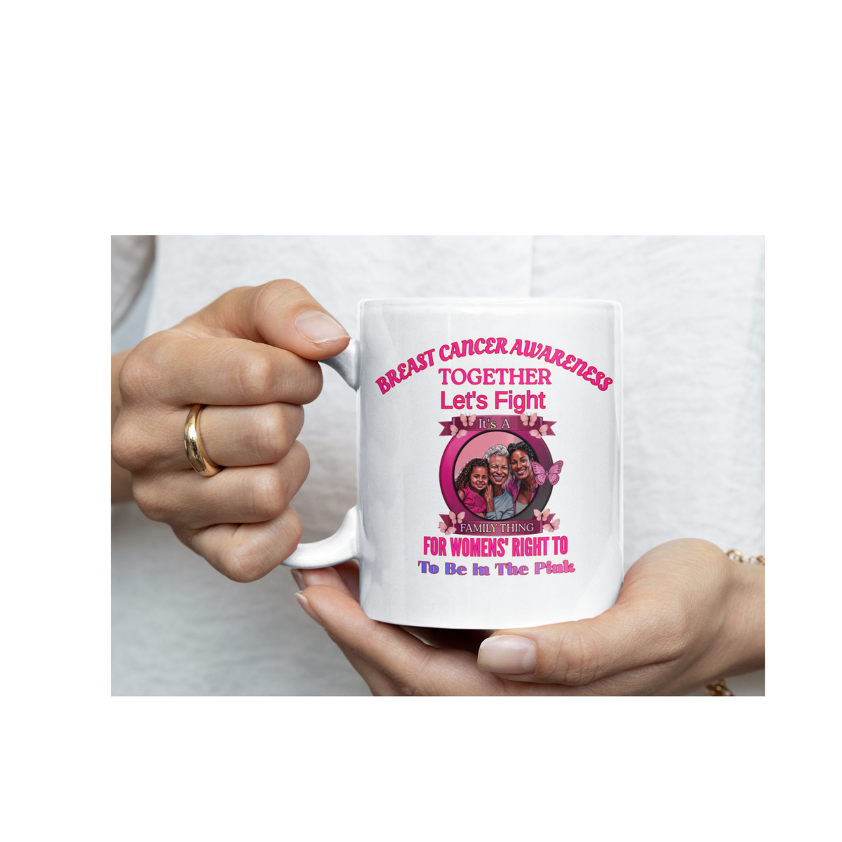 Breast Cancer Awareness Mug — "Together Let's Fight" Inspirational Support Coffee Cup