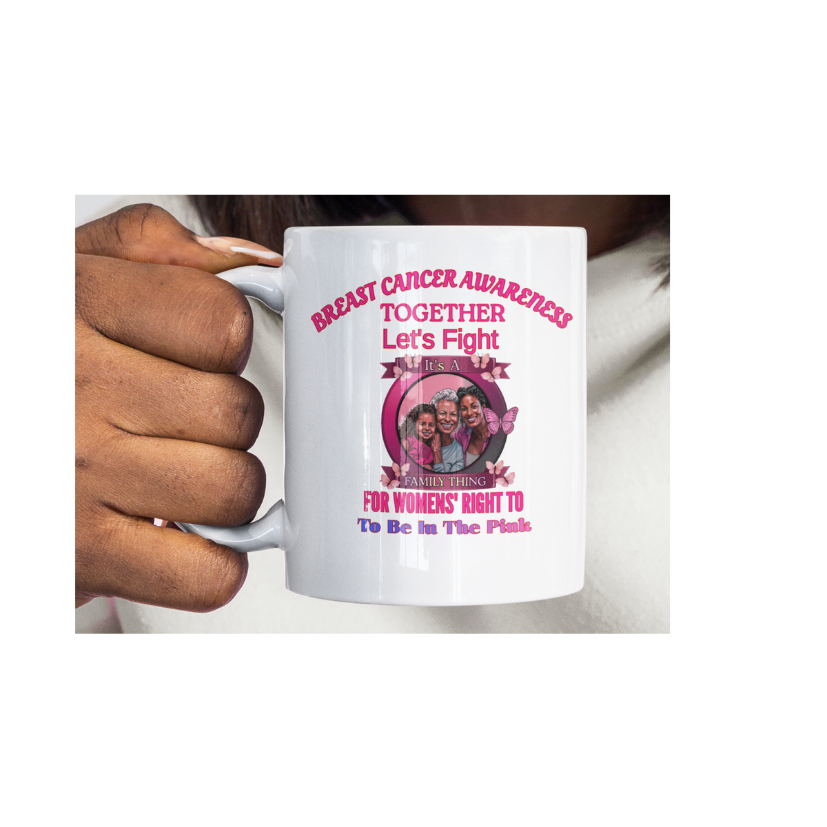 Breast Cancer Awareness Mug — "Together Let's Fight" Inspirational Support Coffee Cup