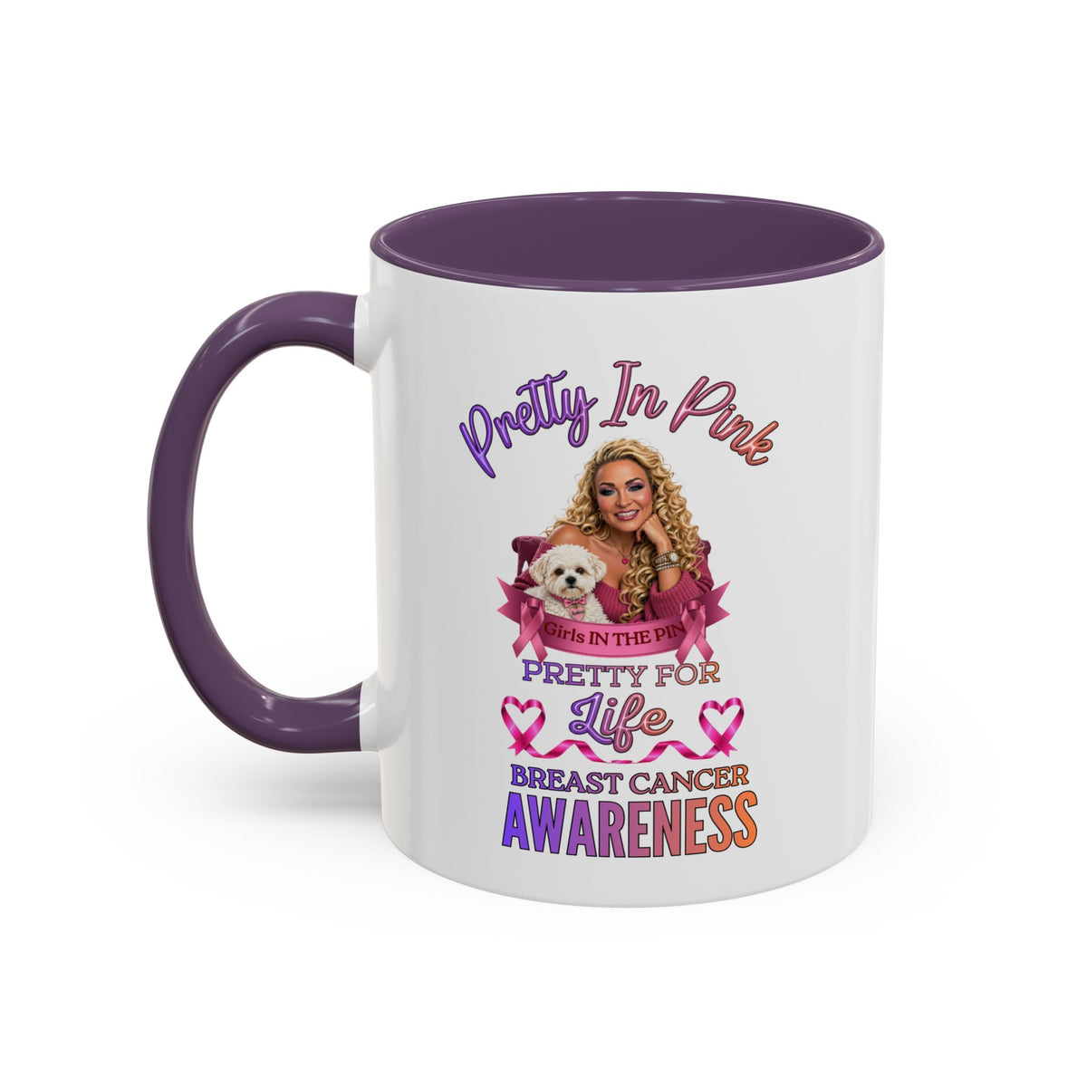 Breast Cancer Awareness Accent Coffee Mug — "Pretty in Pink" Supportive Gift, Pink Is For Girls, Breast Cancer Awareness Gifts, Gifts For Those Who Fight Breast Cancer, In The Pink, Gift For Friend With Breast Cancer,Coffee Mug For Mom