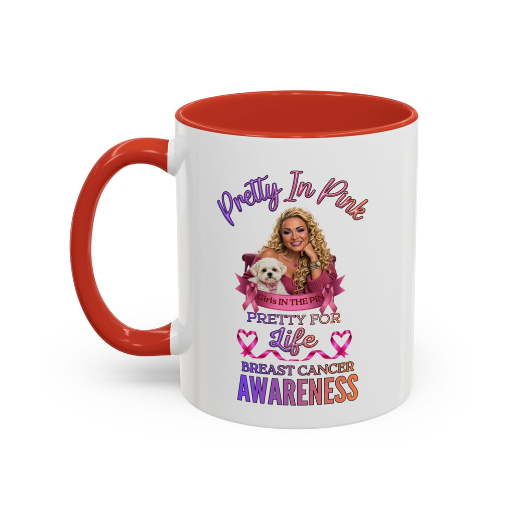 Breast Cancer Awareness Accent Coffee Mug — "Pretty in Pink" Supportive Gift, Pink Is For Girls, Breast Cancer Awareness Gifts, Gifts For Those Who Fight Breast Cancer, In The Pink, Gift For Friend With Breast Cancer,Coffee Mug For Mom