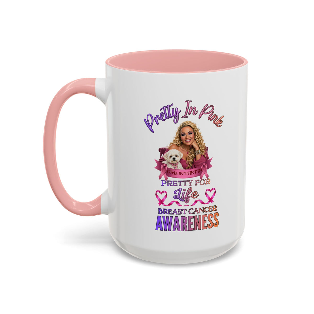 Breast Cancer Awareness Accent Coffee Mug — "Pretty in Pink" Supportive Gift, Pink Is For Girls, Breast Cancer Awareness Gifts, Gifts For Those Who Fight Breast Cancer, In The Pink, Gift For Friend With Breast Cancer,Coffee Mug For Mom