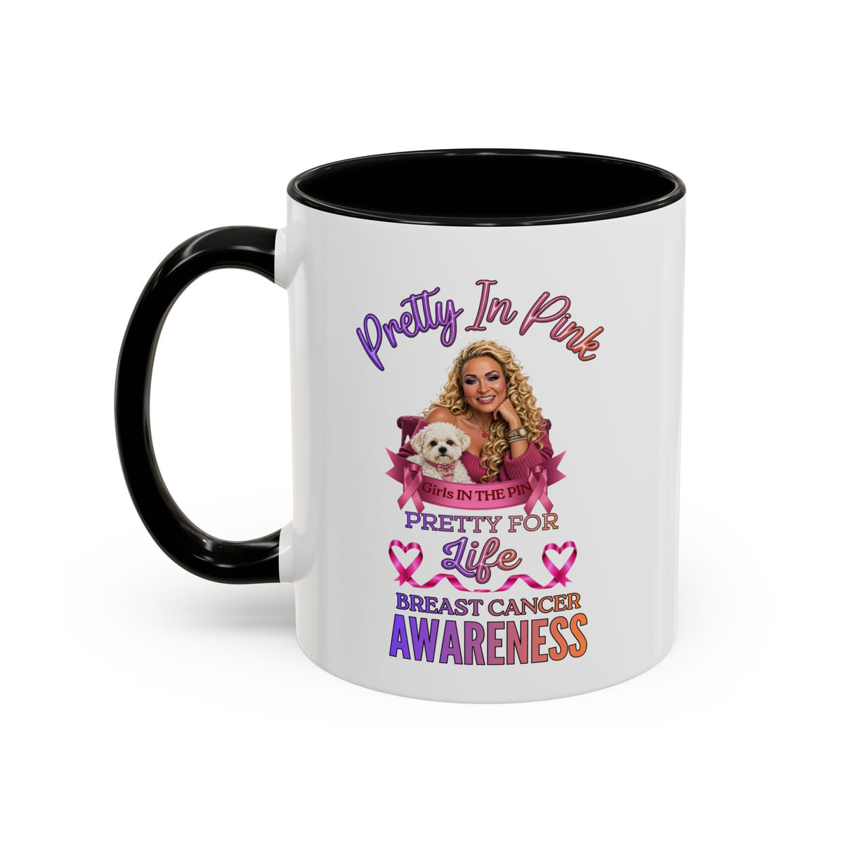 Breast Cancer Awareness Accent Coffee Mug — "Pretty in Pink" Supportive Gift, Pink Is For Girls, Breast Cancer Awareness Gifts, Gifts For Those Who Fight Breast Cancer, In The Pink, Gift For Friend With Breast Cancer,Coffee Mug For Mom