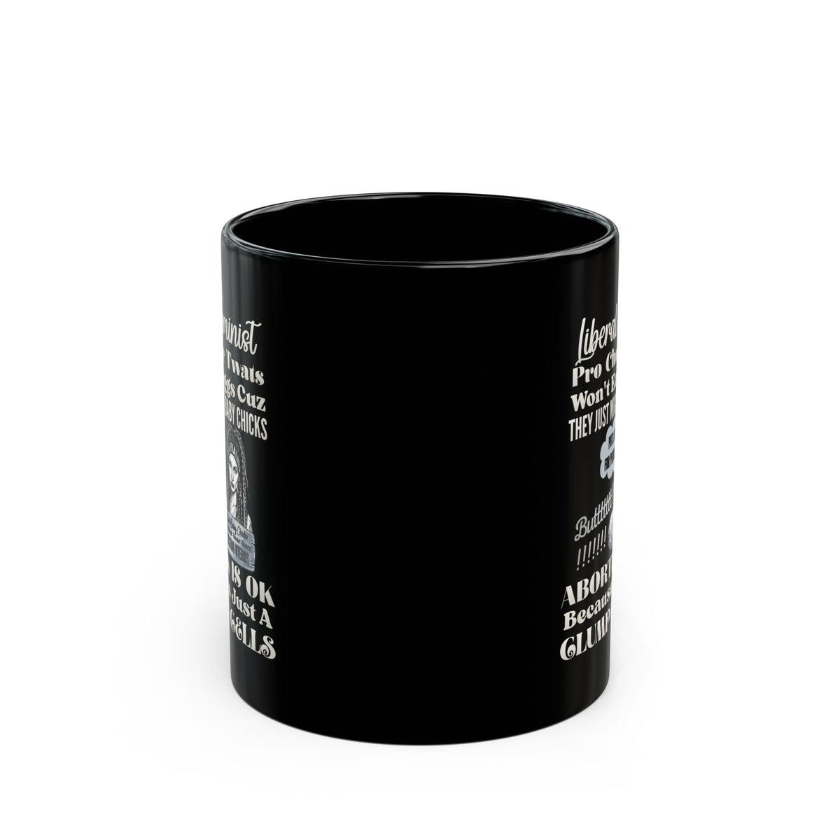Feminist Satire Black Coffee Mug — 'Abortion Is OK' Parody Design (11oz/15oz)