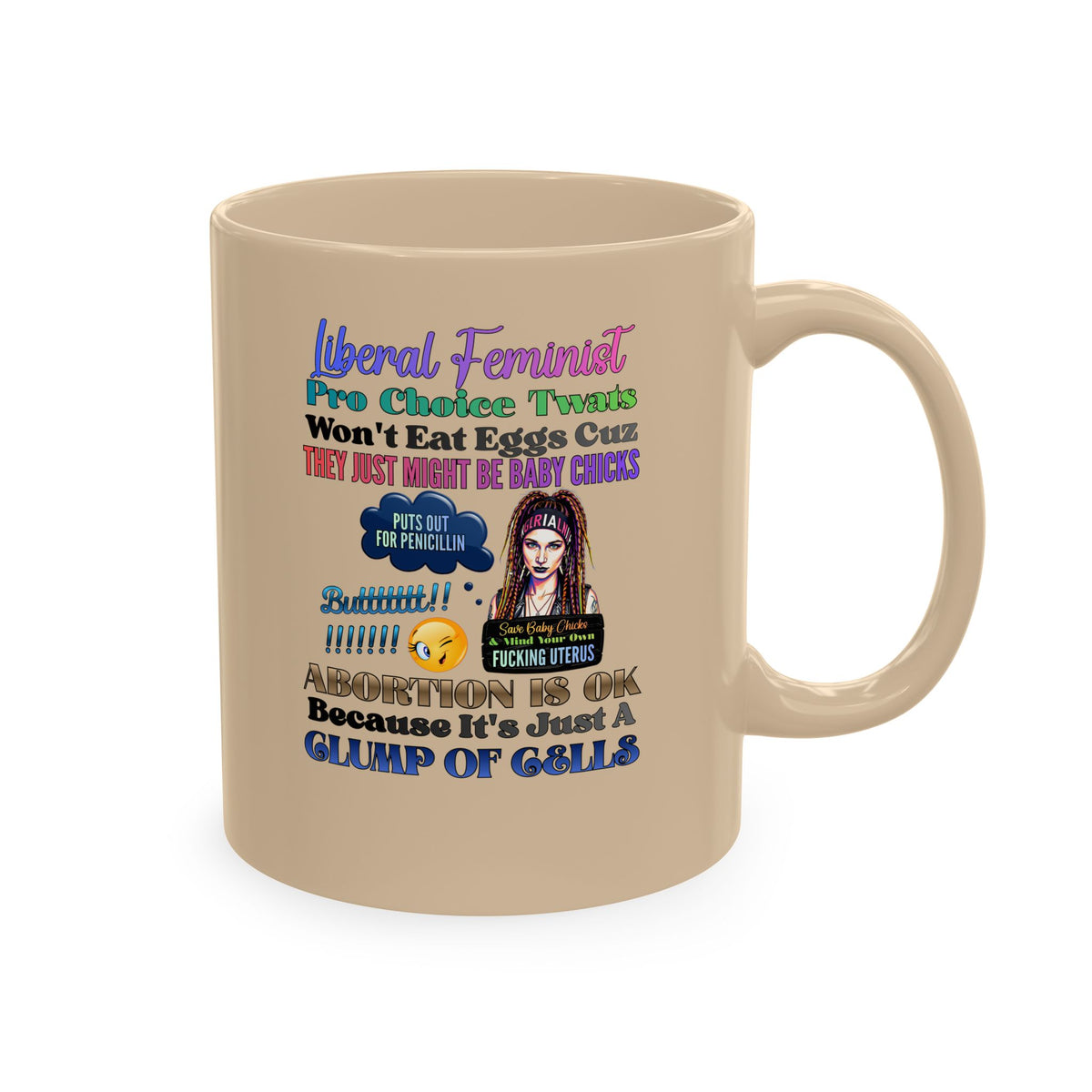 Political Humor Ceramic Mug — Colorful 'Liberal Feminist' Satire Coffee Cup