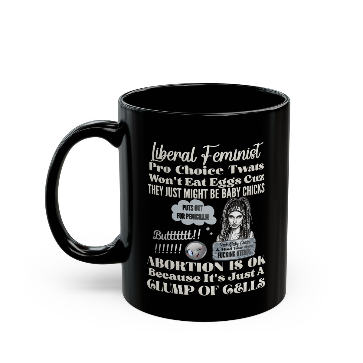 Feminist Satire Black Coffee Mug — 'Abortion Is OK' Parody Design (11oz/15oz)