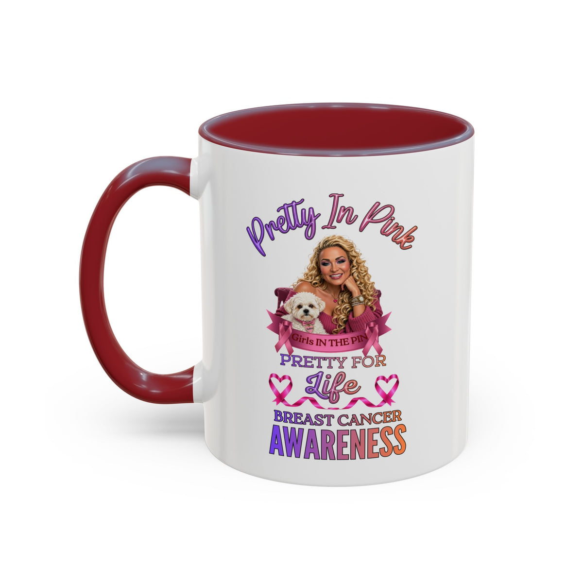 Breast Cancer Awareness Accent Coffee Mug — "Pretty in Pink" Supportive Gift, Pink Is For Girls, Breast Cancer Awareness Gifts, Gifts For Those Who Fight Breast Cancer, In The Pink, Gift For Friend With Breast Cancer,Coffee Mug For Mom