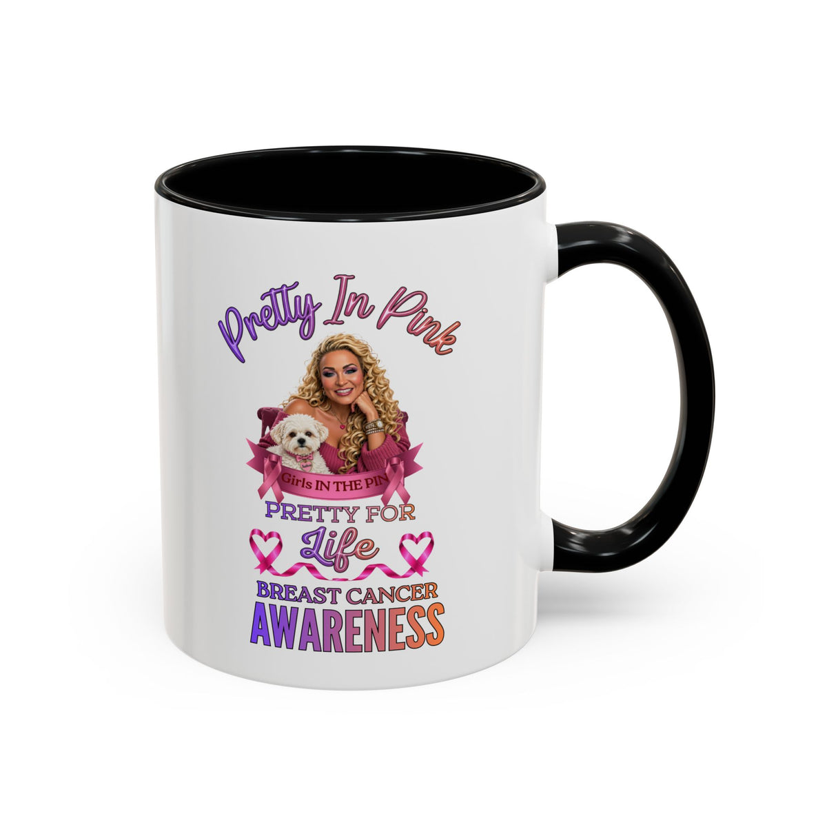Breast Cancer Awareness Accent Coffee Mug — "Pretty in Pink" Supportive Gift, Pink Is For Girls, Breast Cancer Awareness Gifts, Gifts For Those Who Fight Breast Cancer, In The Pink, Gift For Friend With Breast Cancer,Coffee Mug For Mom