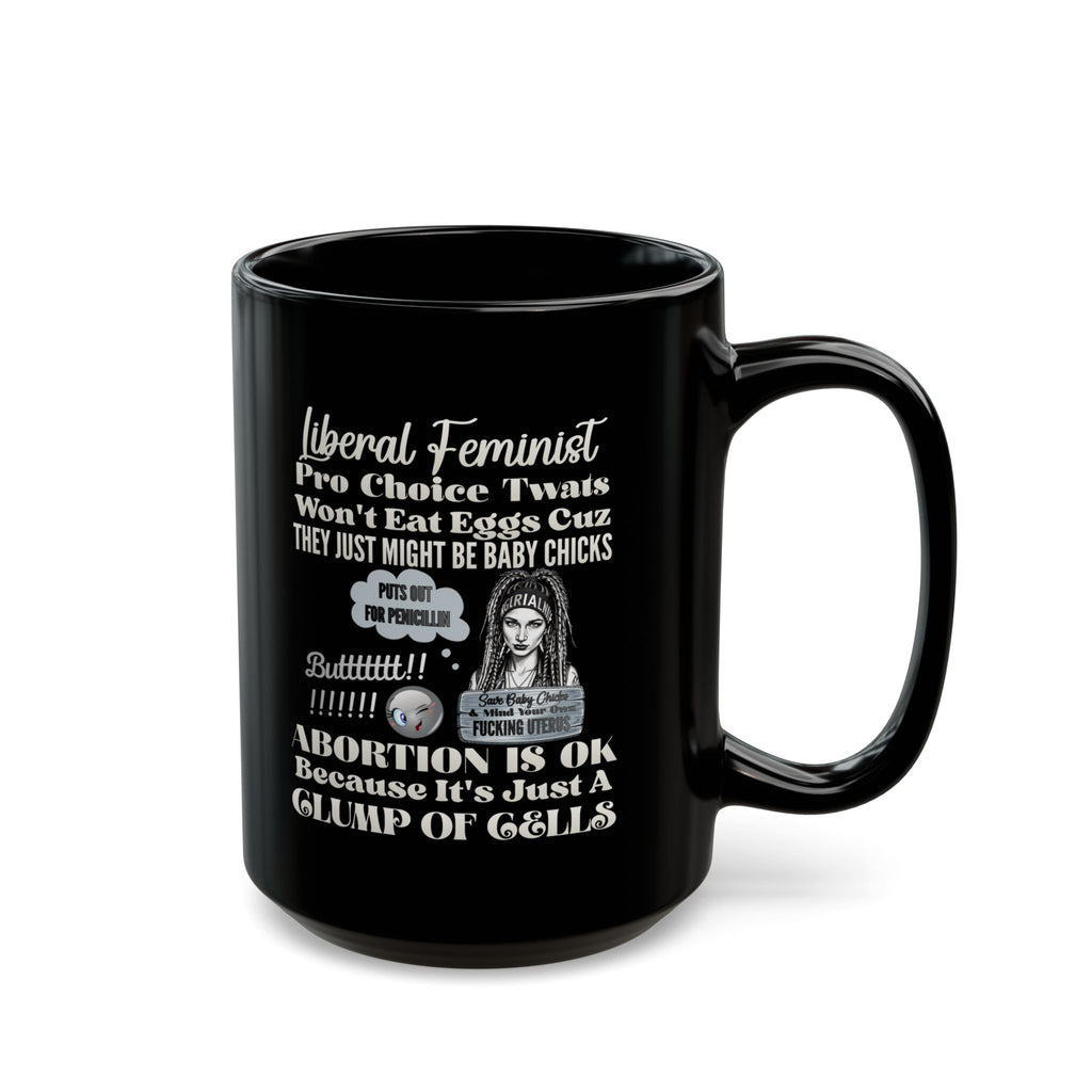 Feminist Satire Black Coffee Mug — 'Abortion Is OK' Parody Design (11oz/15oz)