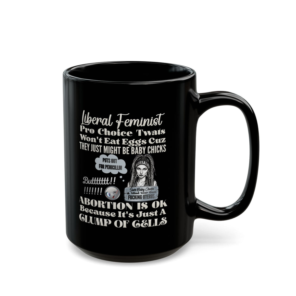 Feminist Satire Black Coffee Mug — 'Abortion Is OK' Parody Design (11oz/15oz)